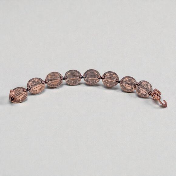 Vintage Lincoln Penny Copper Bracelet 8 Genuine Coins Memorial Oxidized 7.5" - Picture 3 of 5